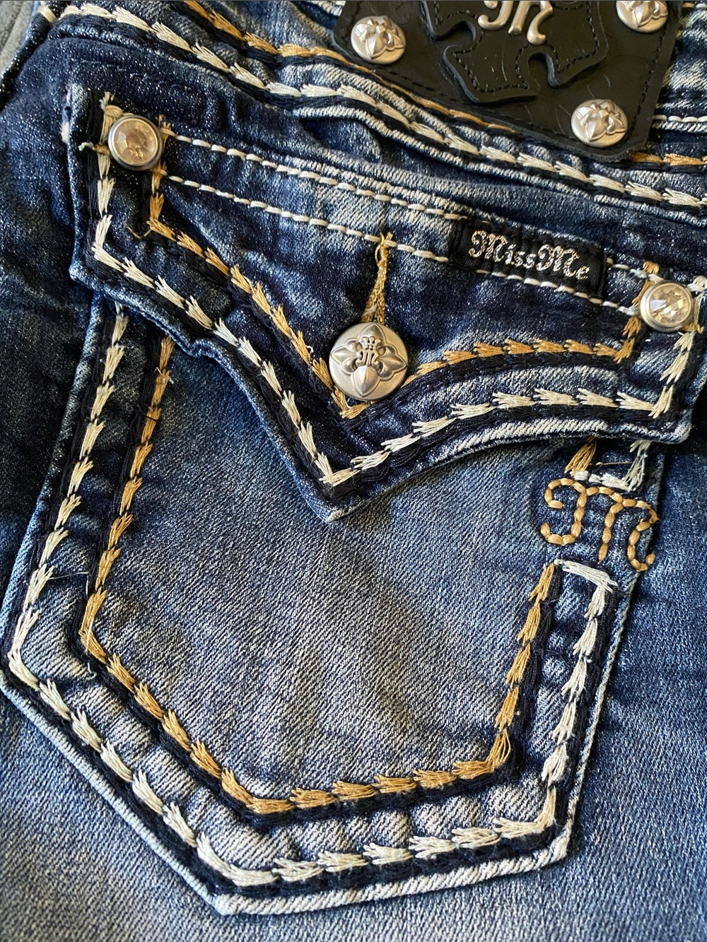 Vintage Y2K Miss Me Embroidered Denim Jeans with Thick Contrast Stitching